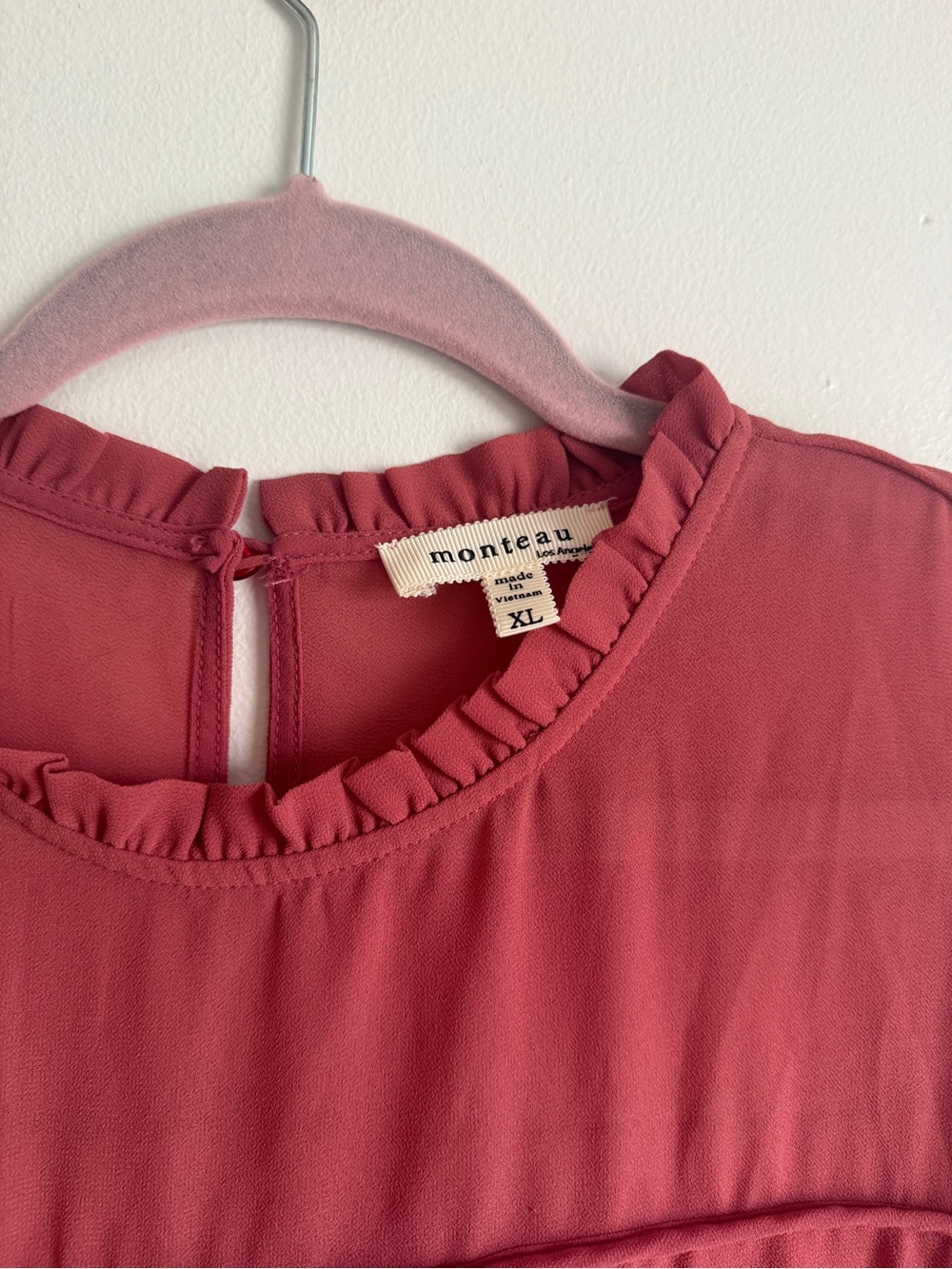 Monteau Ruffled Neck Tiered-Sleeve Blouse - Rose - Picture 3 of 7